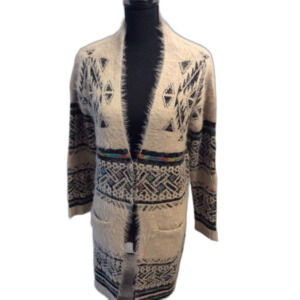 SOFT COMFY Beige Long Cardigan Sweater My Michelle M Duster Pockets Aztec
